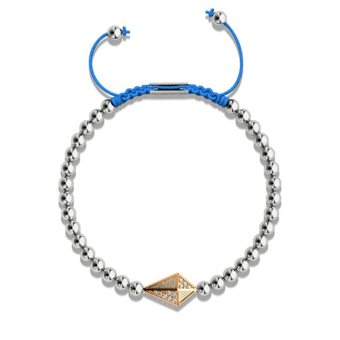 Cerf-volant | Or rose 18 carats et argent et bleu | Bracelet Charmballa en Cristal de Macramé